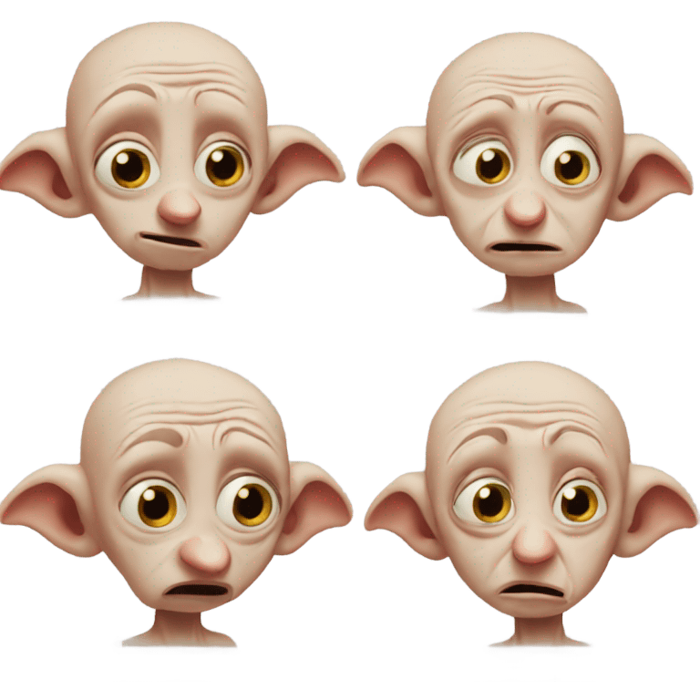 Dobby making a very big frown face with tears streaming down his face  emoji