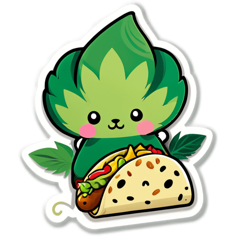 Cannabis leaf kawaii style and kittens eating tacos kawaii style  emoji