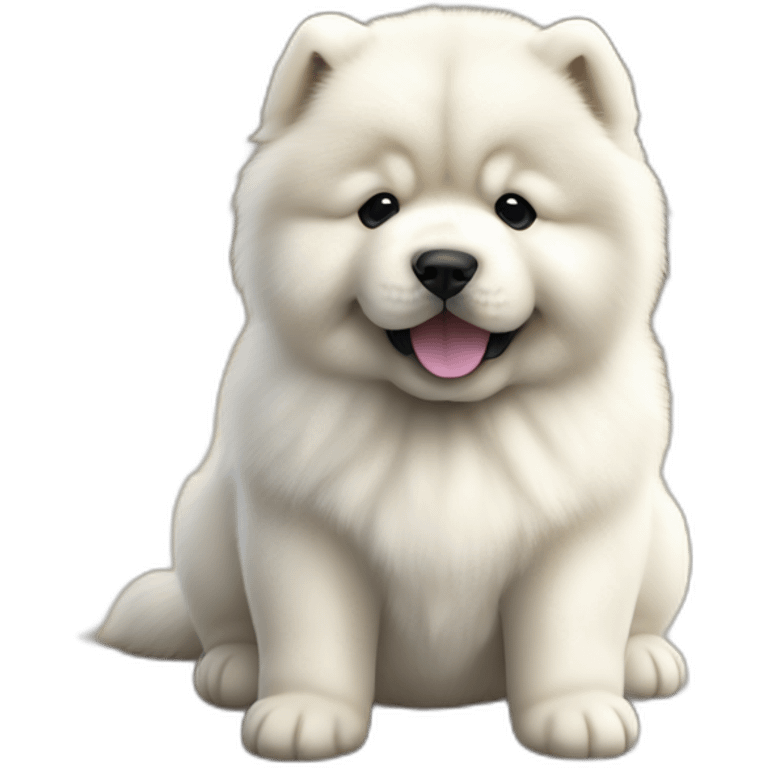 Chow chow white pup,asking for food,young cute,furry shiny dog cute, realistic, young,sitting on floor, beautiful picture, 4k, 16k emoji