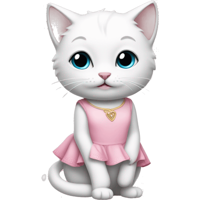 cute white kitty in a pink dress emoji