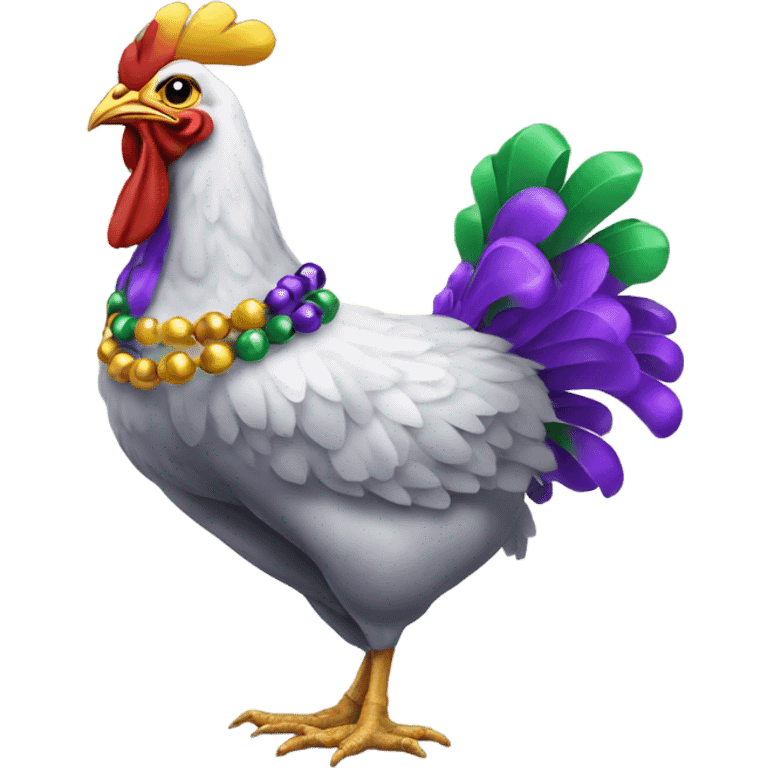 Chicken with Mardi Gras beads emoji