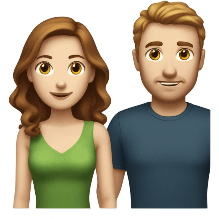 Caucasian couple. Man has short, brownish-red hair and blue eyes. Woman with dark brown hair and green eyes  emoji