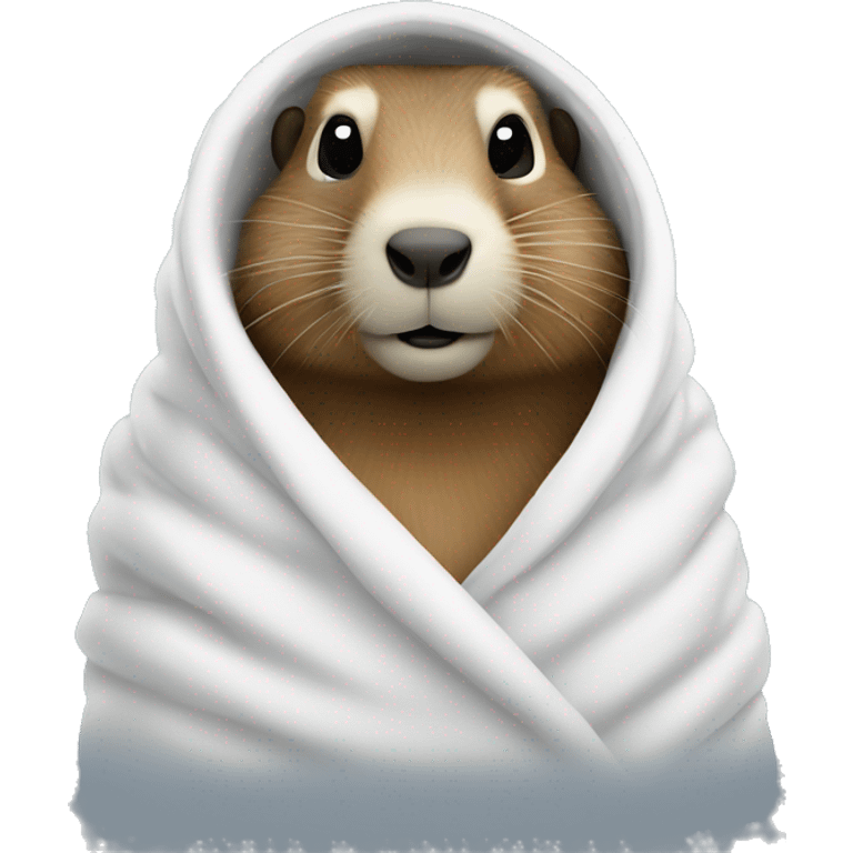 Marmot wrapped in a white blanket facing front emoji