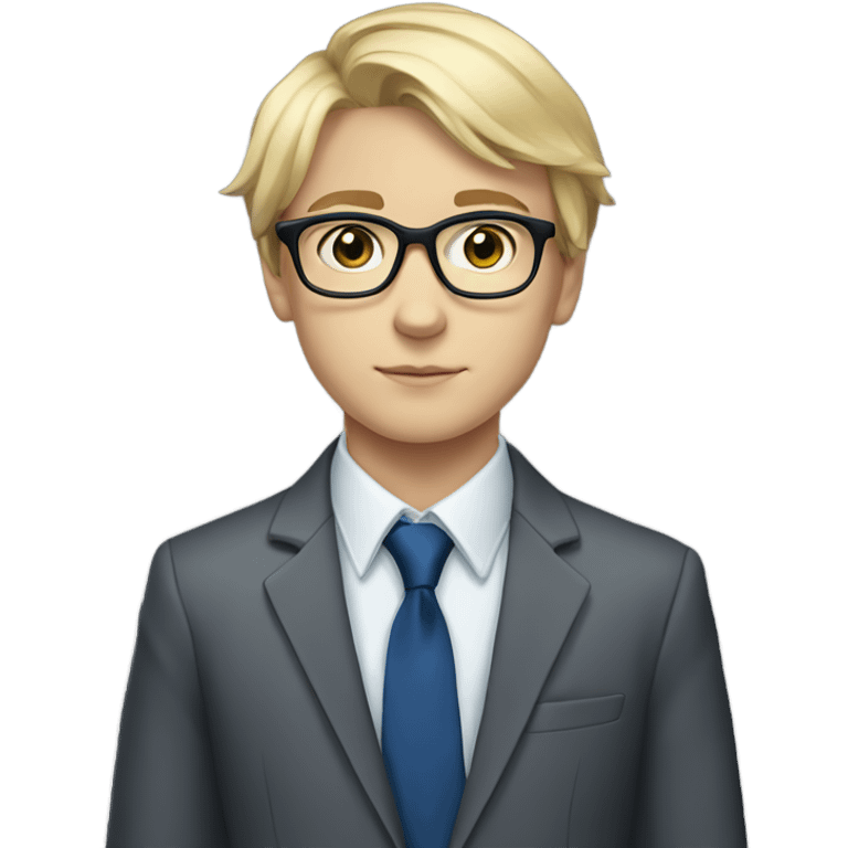 Blond teen boy with medium short hair, blue eyes, in a suit, with glasses emoji