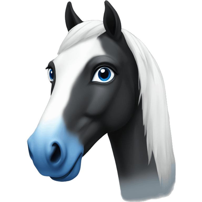 Black and white horse with blue eye emoji