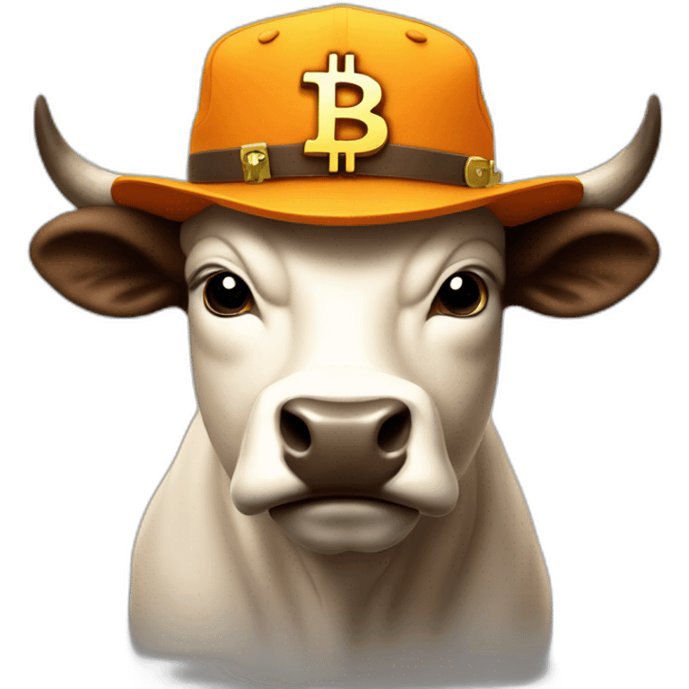 Bull ready to charge wearing bitcoin hat emoji