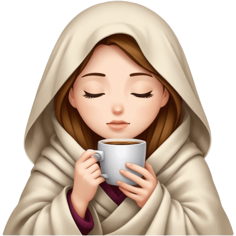 Sexy girl inside a blanket sipping coffee eyes closed emoji