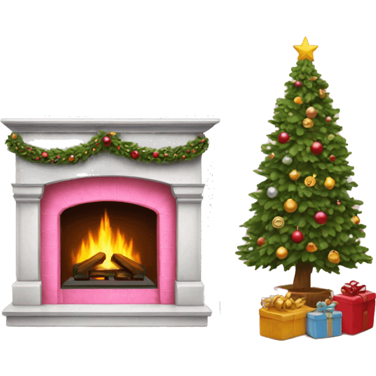 Pink fireplace with a Christmas tree emoji