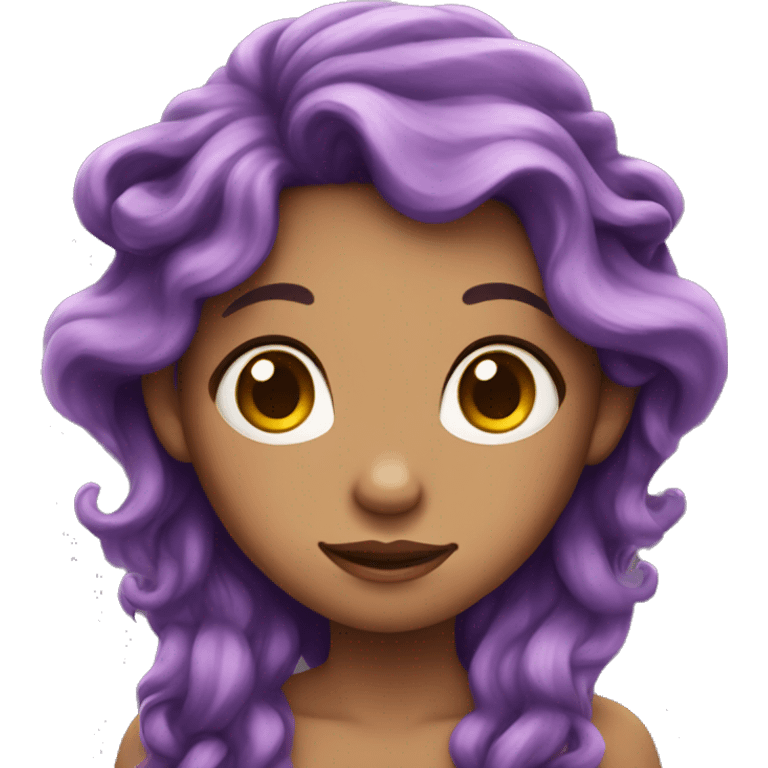 fairy with wavy purple hair and brown doe eyes emoji