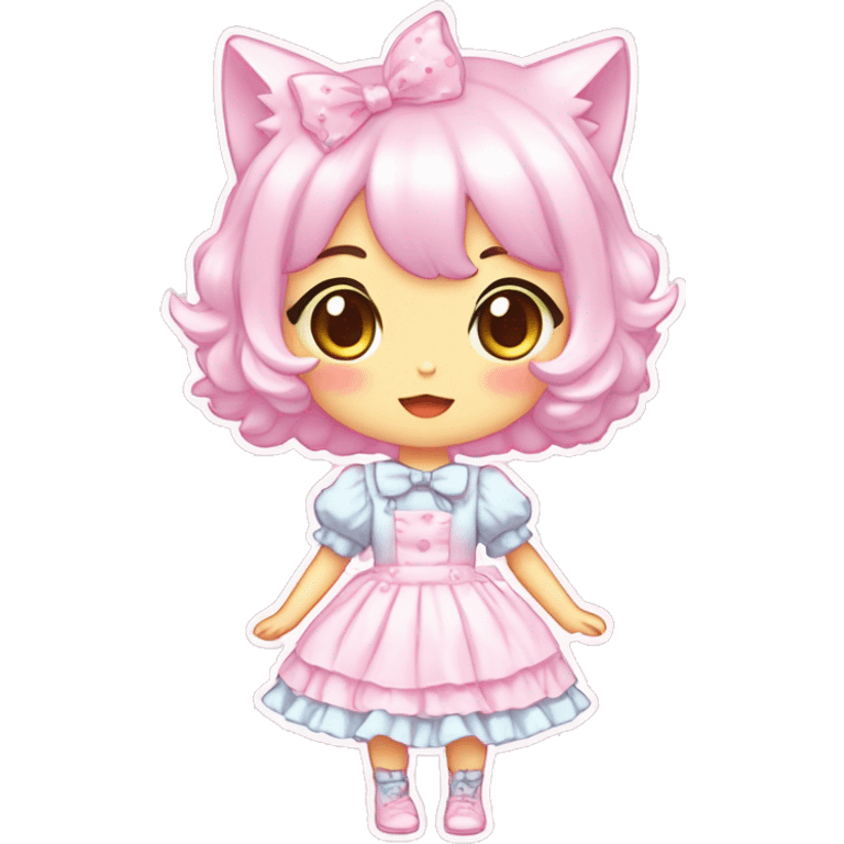 Shiny Blushing Cute Kawaii Beautiful Pastel Lolita Anime Catgirl Trending Style Cottagecore Pastelcore  full body emoji