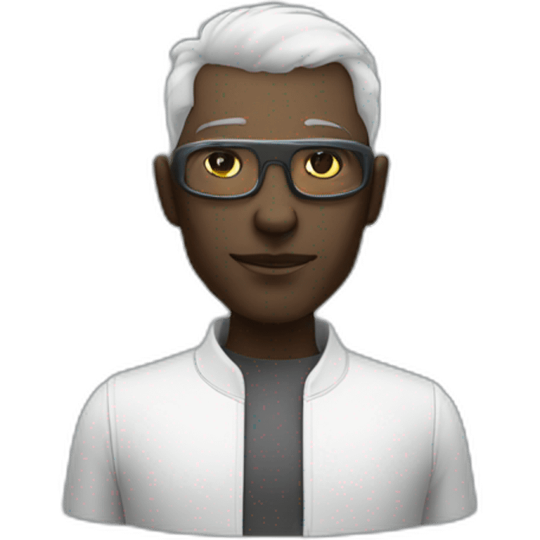 cyberpunk white face of handsome and slim 50 year old dark-skinned engineer emoji