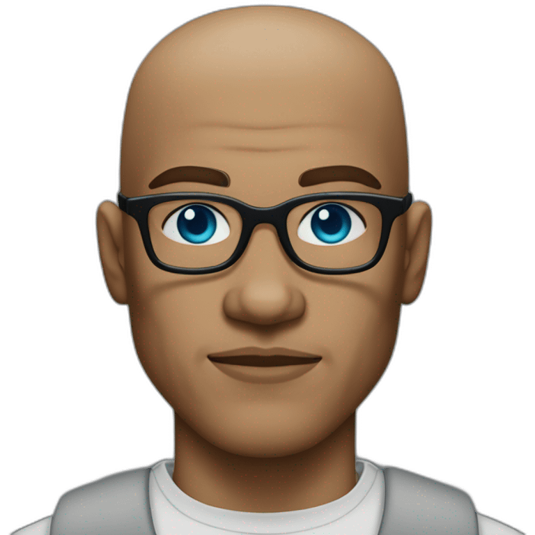 white blue-eyed alopecian muscular man with malcolm x glasses emoji