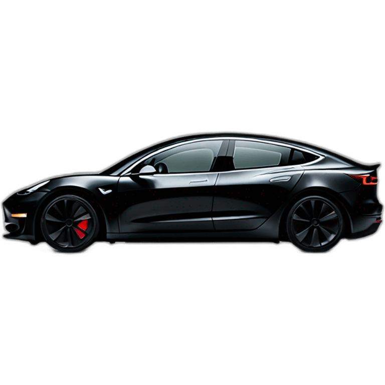 Darth Vader at the wheel of an open top all black Tesla Model 3, grey interior, side view emoji