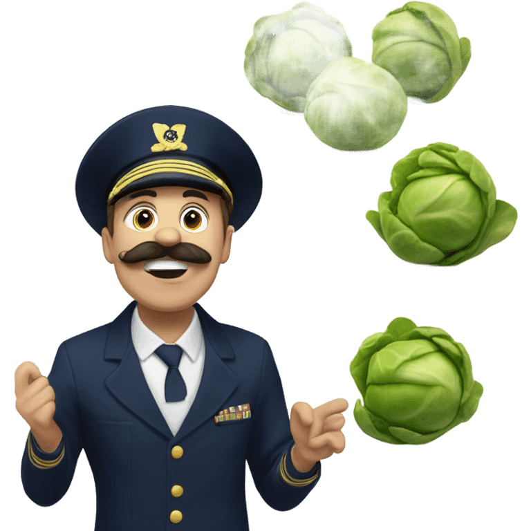 Navy guy with moustache being goofy with Brussels sprouts  emoji