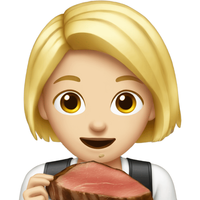 blonde girl eating steak emoji