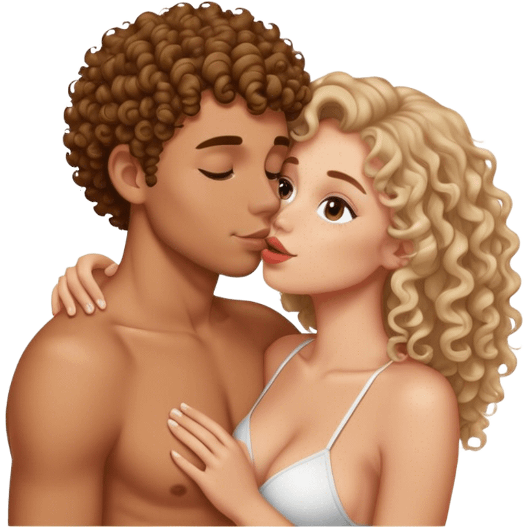 tan white girl with curls in hair kissing her hot tan white boyfriend  emoji