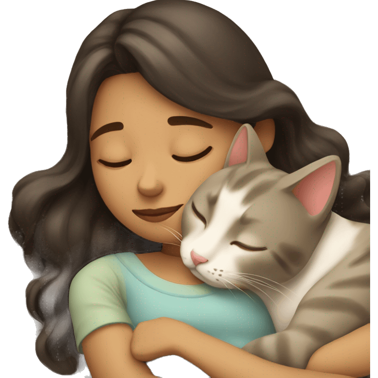 Girl and cat sleeping  emoji