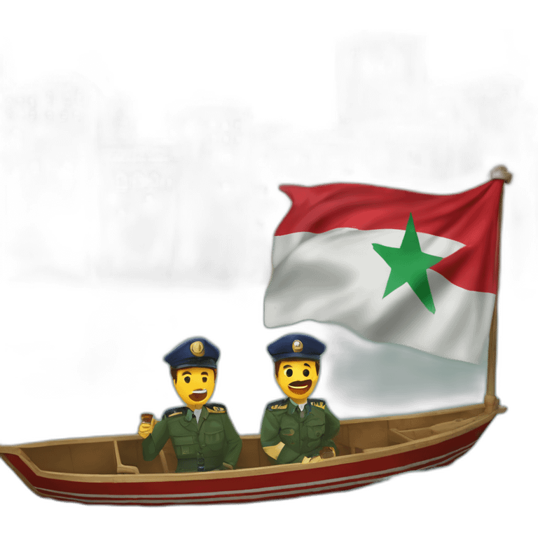 Marocains dans un bateau pneumatique avec drapeaux du Maroc et la police dans un bateau à l'arrière les coursant emoji