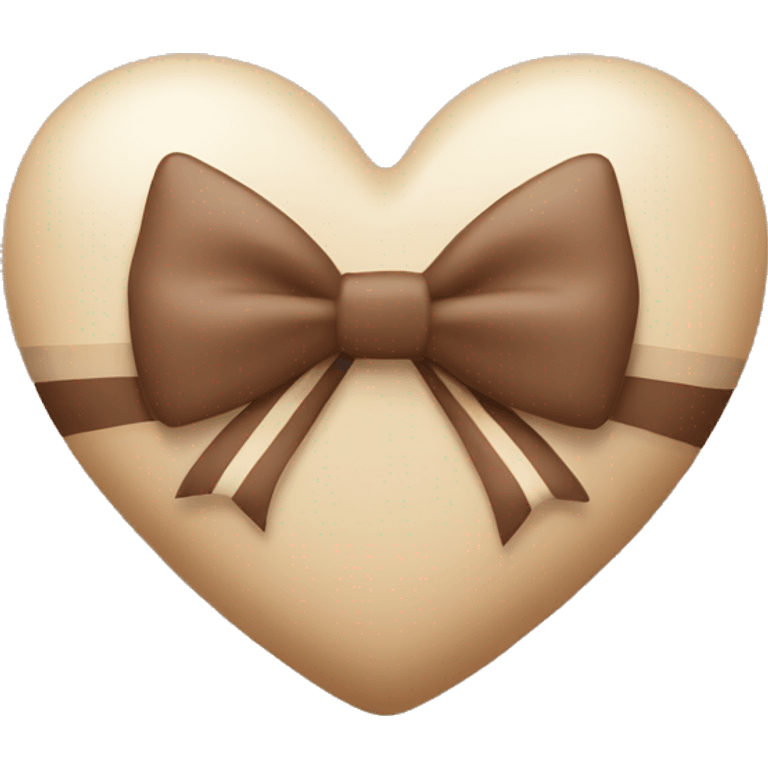 brown pastel heart with a beige striped bow emoji