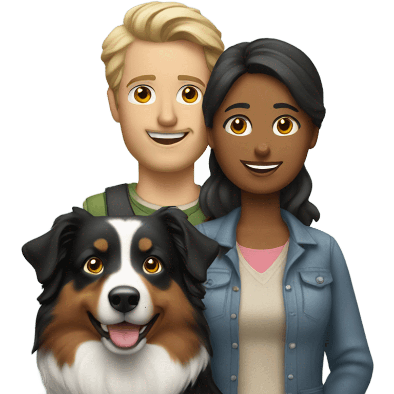 A man and a woman with 2 Australian shepherds emoji