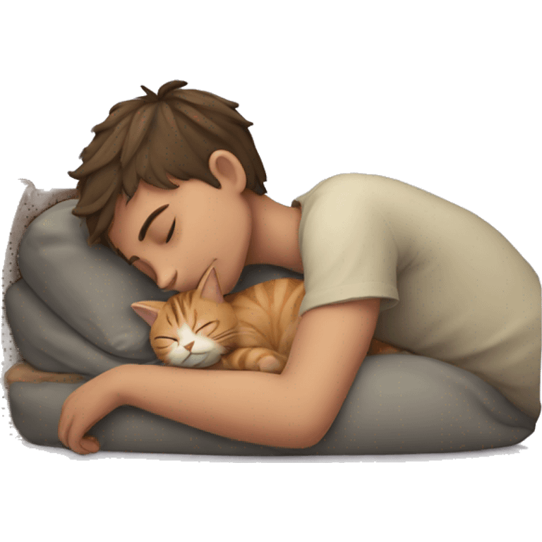 sleeping boy with cat emoji