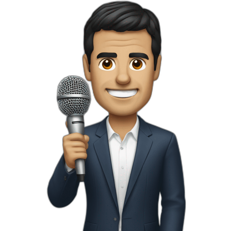 Pedro Sanchez holding a microphone emoji