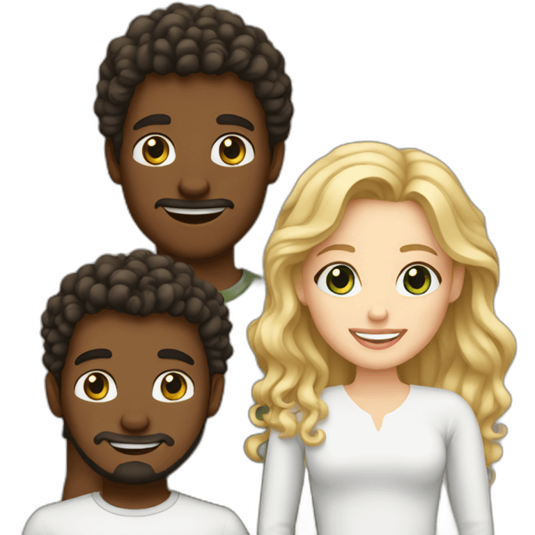 Couple, brown skin guy curly hair with a white girl blonde with teeth braces emoji