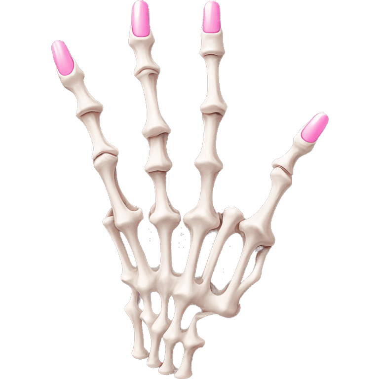 Skeleton hand 5 fingers with pink polish nails minimalistic  emoji