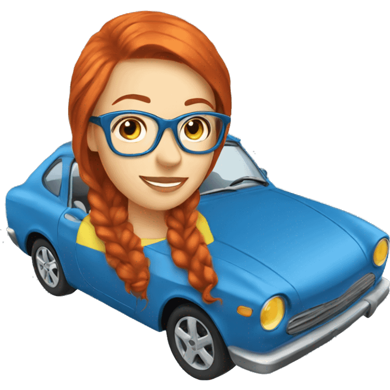 Redhead girl glasses driving blue car  emoji