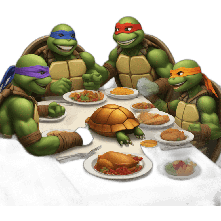 Teenage Muntant Ninja Turtles Sitting down to Thanksgiving Dinner emoji