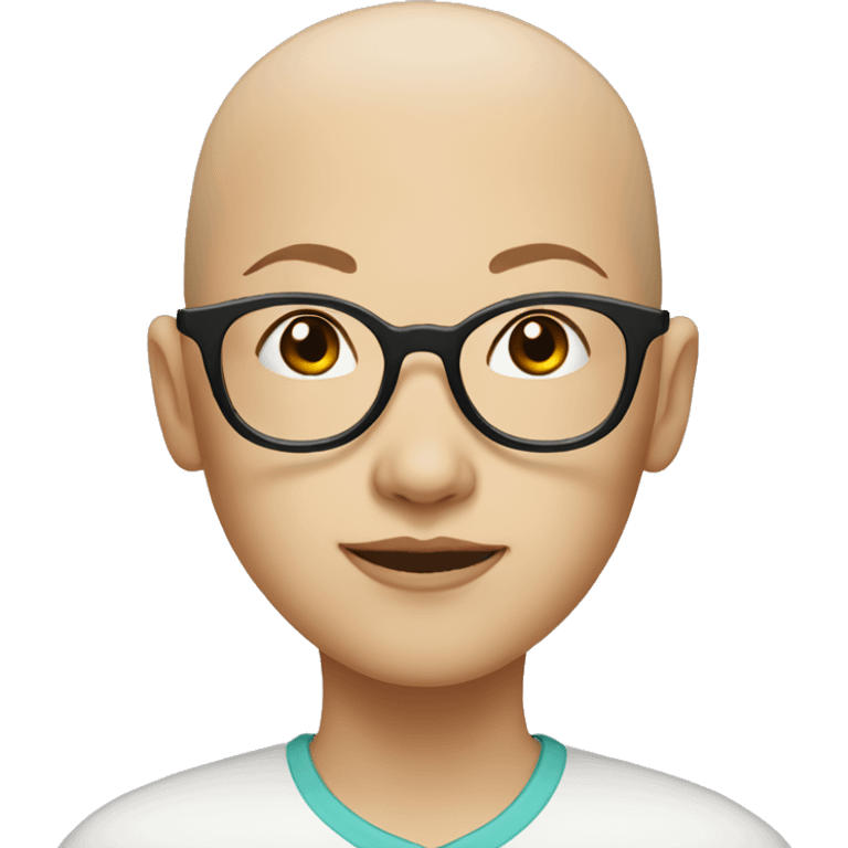 Bald Asian girl with black eyes and glasses emoji