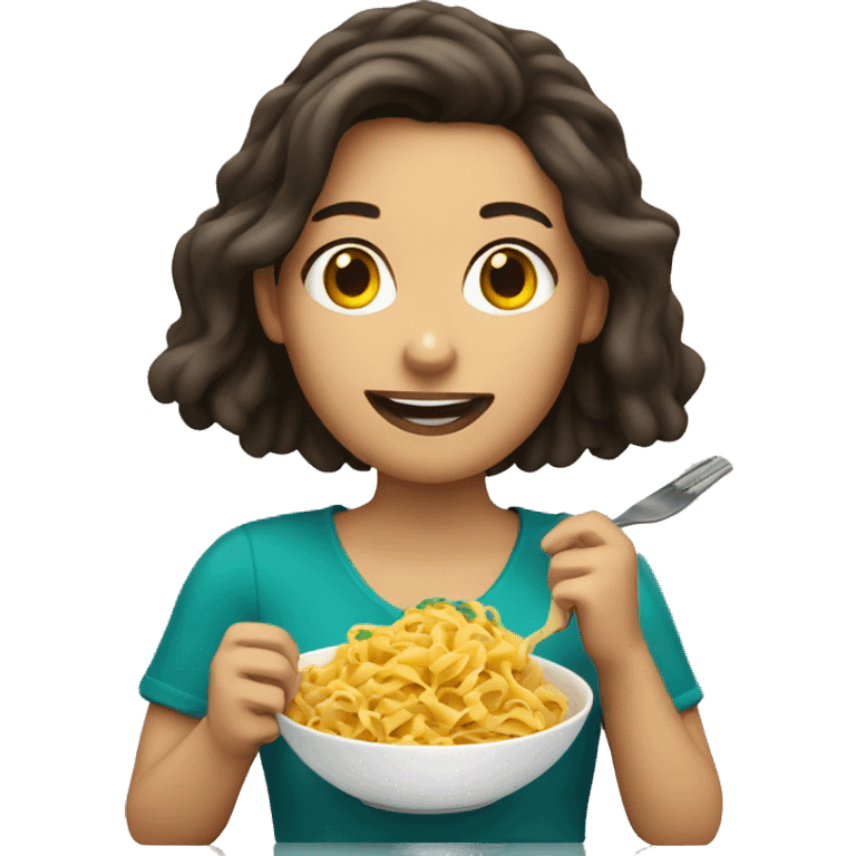 brunette girl eating pasta emoji