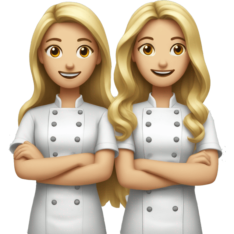 Two female cooks for a logo. The first one has long brown straight hair. The second one has long blonde wavy hair. emoji