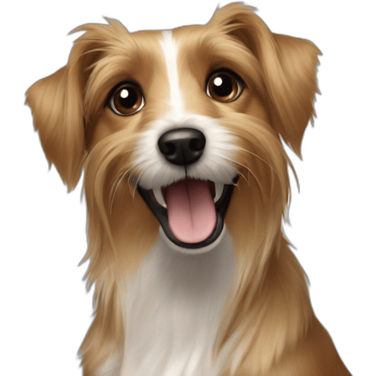 jack Russell cross apoloso cross Yorkshire terrier - long hair light brown all over - showing teeth emoji