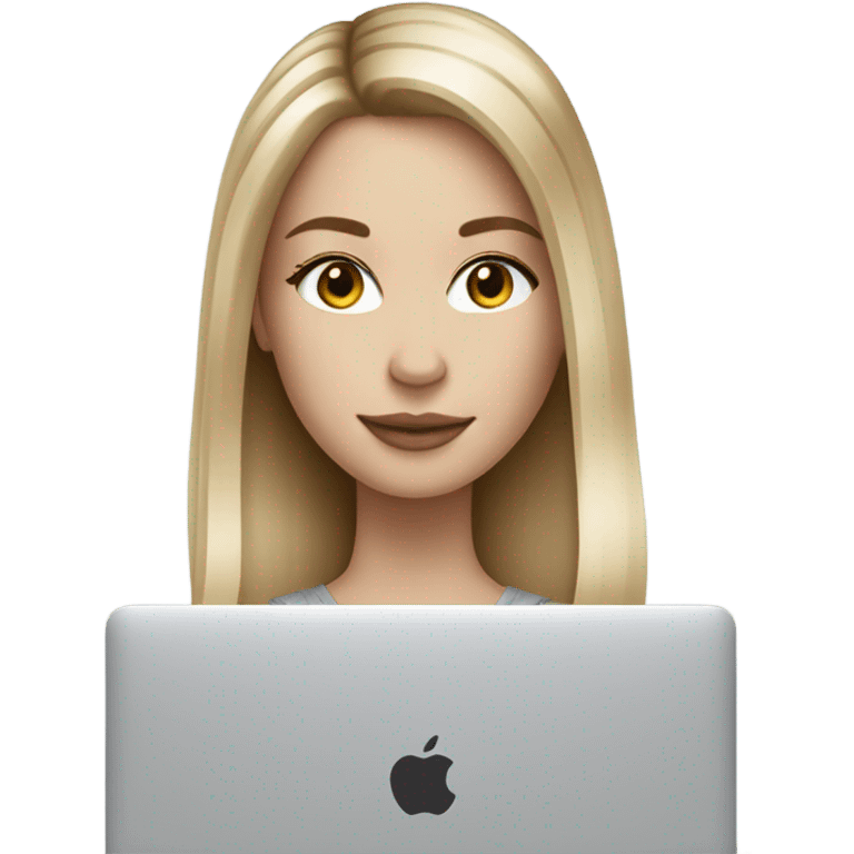 blonde balayage straight Hair white girl with macbook emoji