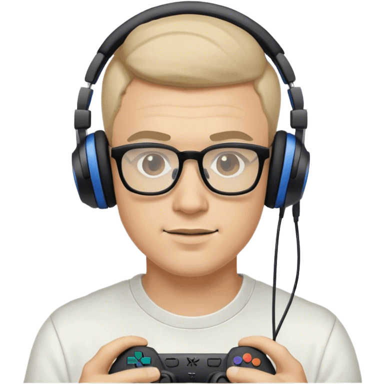 Muchacho guapo tez canela con lentes con audífonos jugando playstation emoji