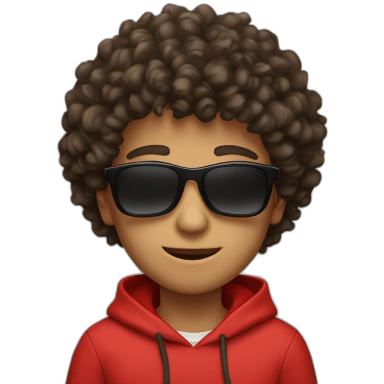 Square-jawed boy with curly hair and a degrade, wearing black sunglasses and a red hoodie. emoji