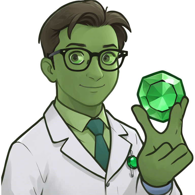 doctor holding a green gem emoji