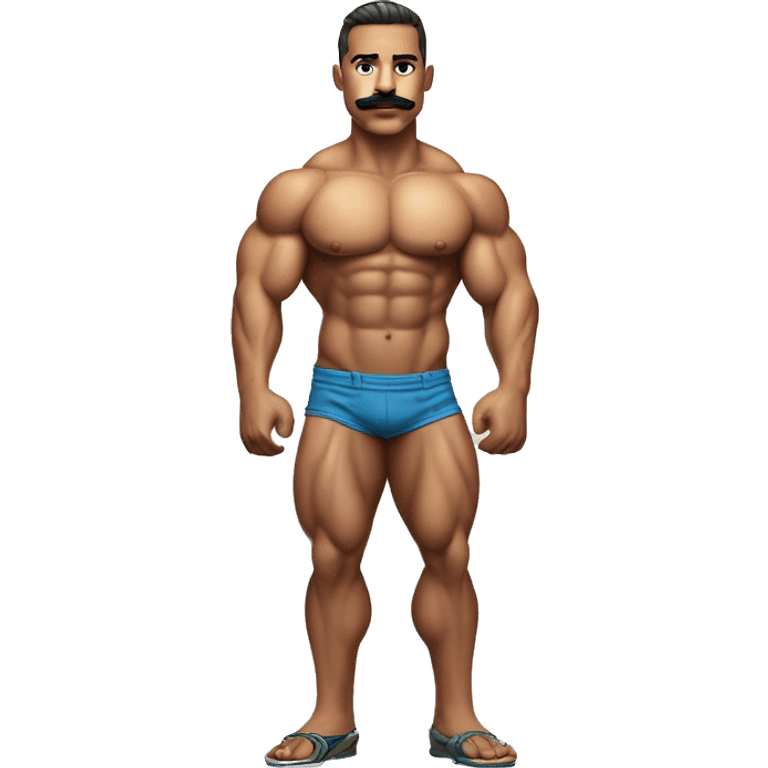 Muscular gay bodybuilder with mustache bikini realistic emoji