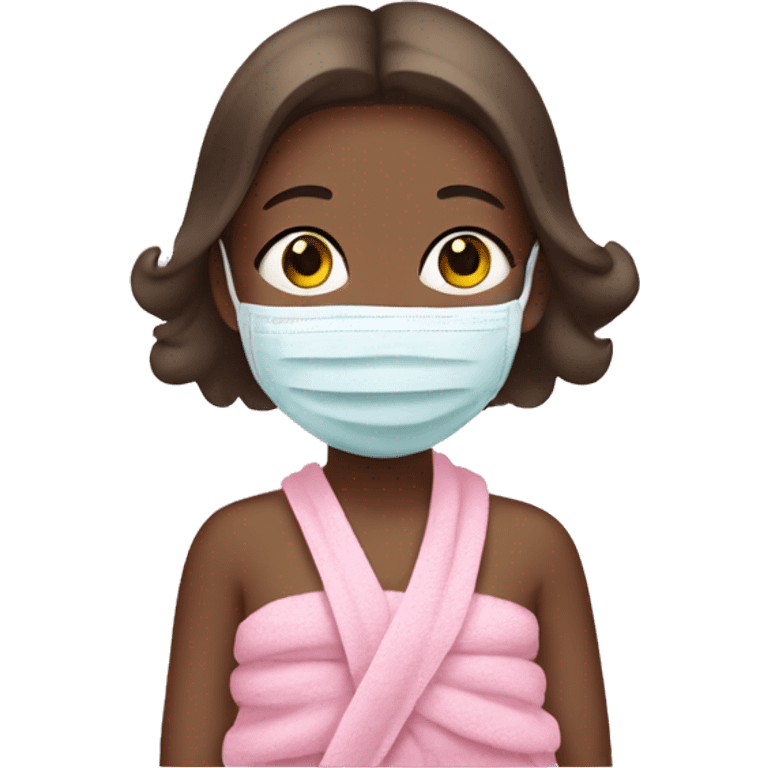 girl with babypink towel and facemask emoji