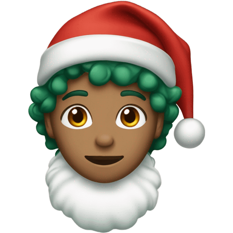 Unisex person light skin short curly dark green hair in a red Santa hat  emoji