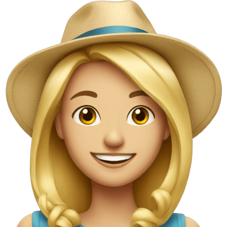 smiling blonde portrait with hat emoji