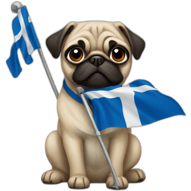 pug holding a finnish flag emoji