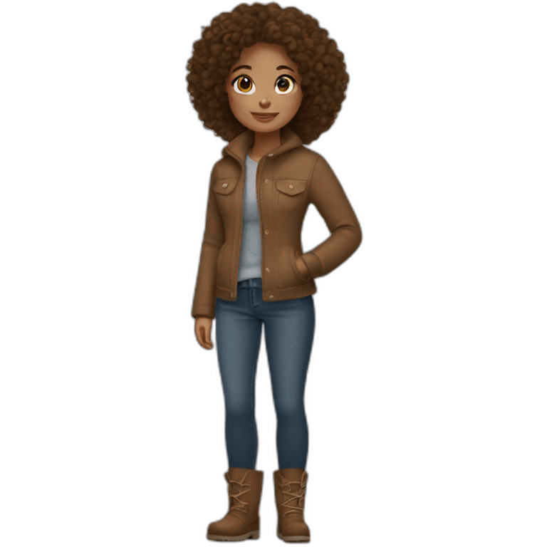 pale girl with curly brown hair wearing ugg boots and jeans emoji