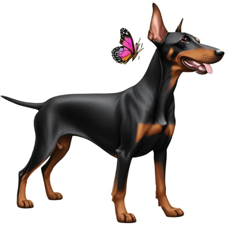 Doberman and butterfly emoji