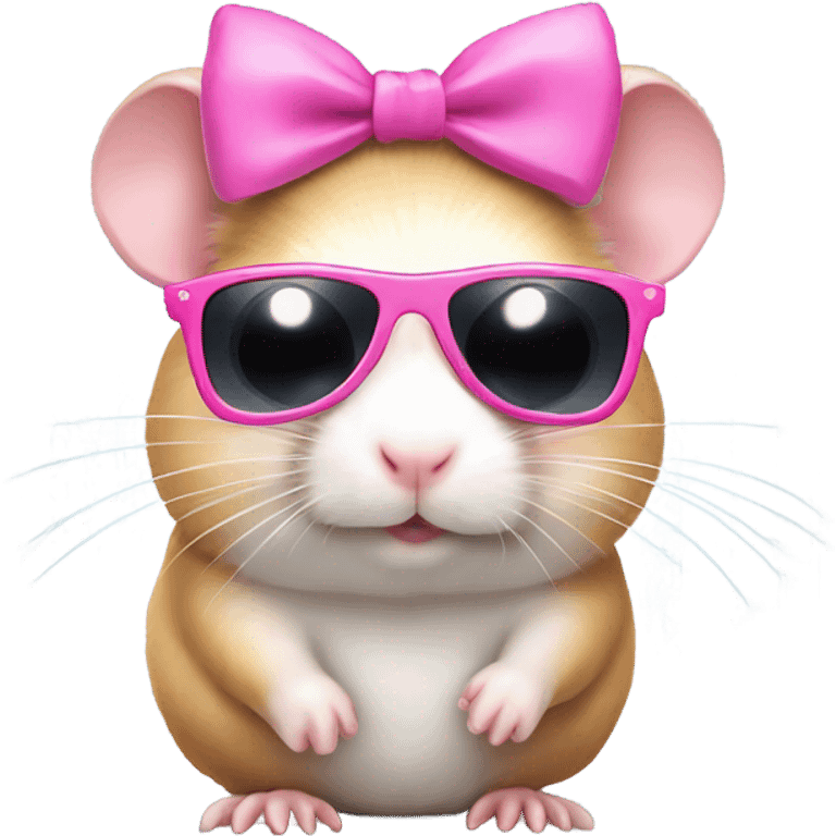 Cute hamster wearing a pink bow holding a pair of sunglasses  emoji