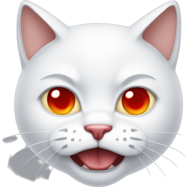 an angry white cat with red eyes  emoji