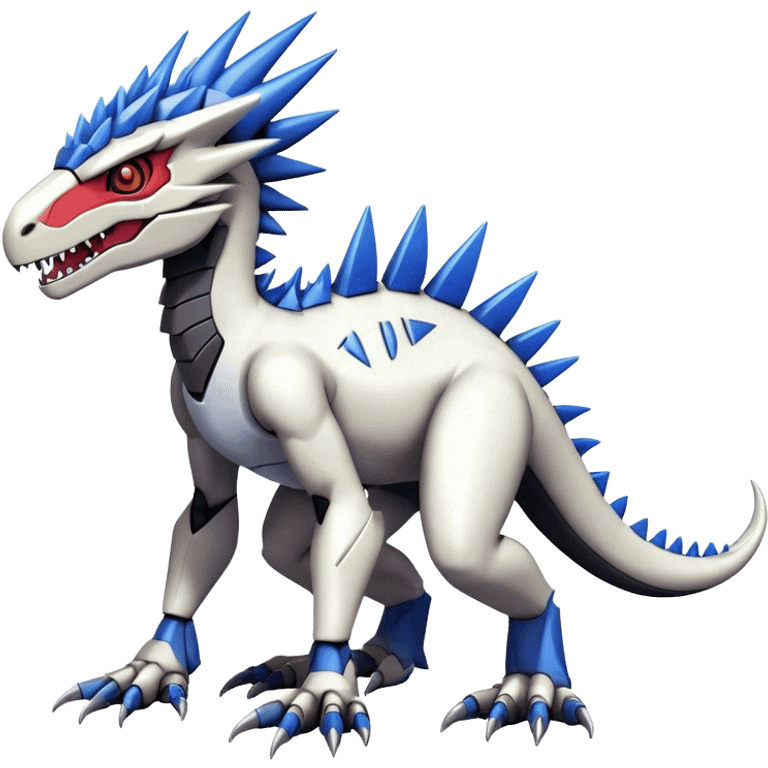 Spiky Cool Edgy Futuristic shiny colorful Digimon-Fakemon-Guilmon-Velociraptor-Mecha full body emoji