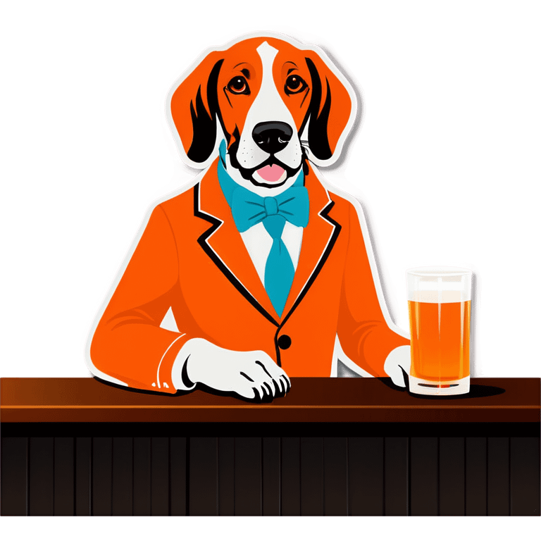 Hound dog in tangerine and white clothes at a whiskey bar emoji