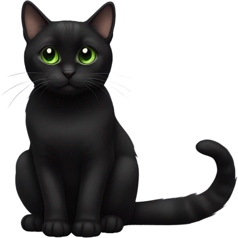 Black munchkin cat sitting with green eyes emoji